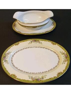 Noritake 10" Oval Serving Platter & 8" Gravy Boat Nordich Pattern Discontinued